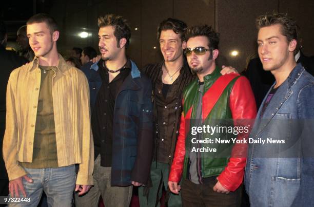 Justin Timberlake, Joey Fatone, Joshua Chasez, Chris Kirkpatrick and Lance Bass of pop group 'N Sync arrive for Michael Jackson's "30th Anniversary...