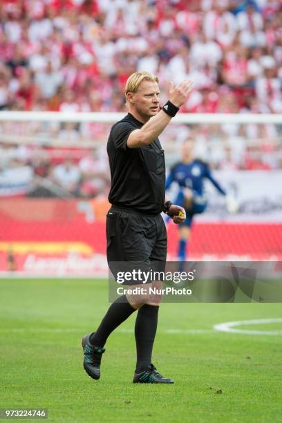 Referee Kevin Blom during the international friendly soccer match between Poland and Lithuania at the PGE National Stadium in Warsaw, Poland on 12...