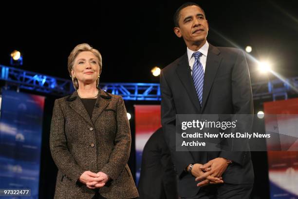 Democratic Presidential hopefuls Barack Obama and Hillary Clinton meet for a debate at Cleveland State University.