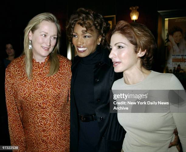 Meryl Streep, Angela Bassett and Gloria Estefan attending premiere of the movie "Music Of The Heart" at the Ziegfeld Theater.