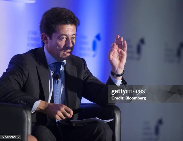 Charles-Edouard Bouee, chief executive officer of Roland Berger GmbH, speaks during the International Economic Forum Of The Americas in Montreal,...