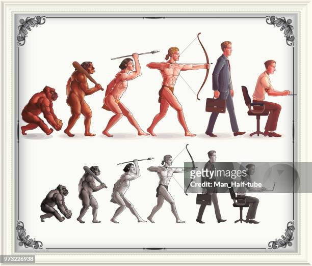 ilustraciones, imágenes clip art, dibujos animados e iconos de stock de evolución humana - evolución humana