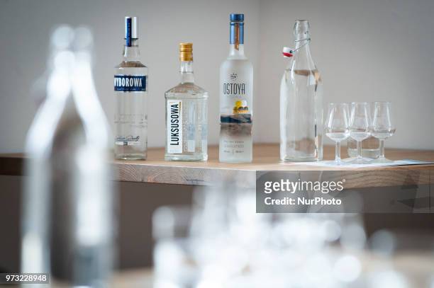 Different types of vodka are seen for tasting at the opening of the Polish Vodka Musuem on June 12, 2018 in Warsaw, Poland.