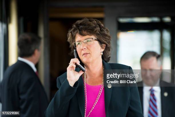 Rep. Jackie Walorski, R-Ind., leaves the House Republican Conference meeting at the Capitol Hill Club in Washington on Wednesday morning, June 13,...
