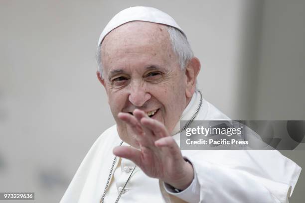 Pope Francis waived to the audience during the Weekly General Audience in St. Peter's Square.