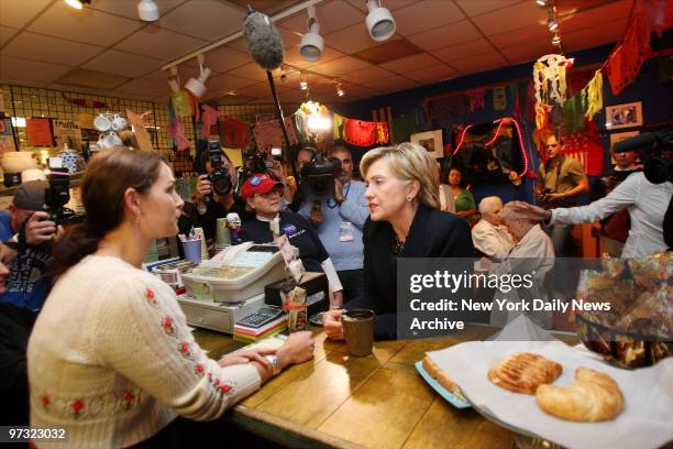 University of New Hampshire students gather to meet Democratic presidential candidate Sen. Hillary Rodham Clinton at Crackskulls Coffee and Books in...