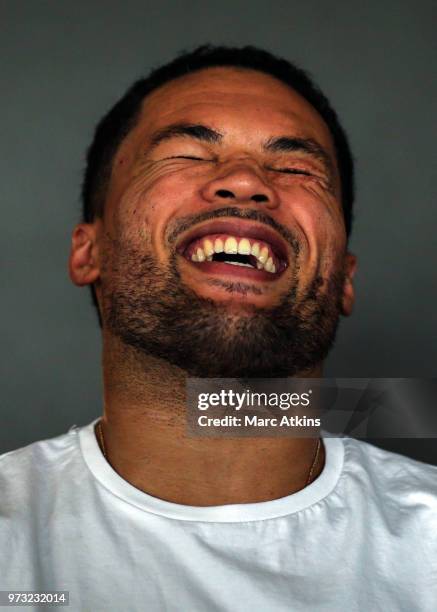 Joe Joyce reacts during a Joe Joyce & Richard Lartey Press Conference on June 13, 2018 in London, England.