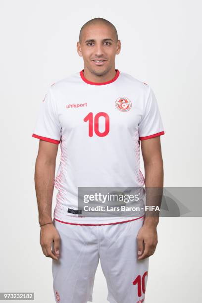 Wahbi Khazri of Tunisia poses during the official FIFA World Cup 2018 portrait session on June 13, 2018 in Moscow, Russia.