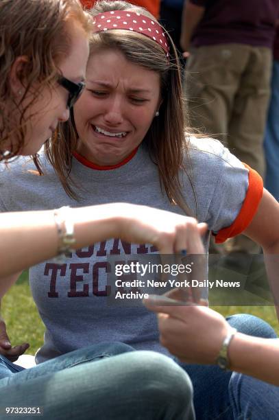 Students in prayer circle on campus two days after student Cho Seung Hui shot and killed 32 people and then killed himself at Virginia Tech. ,