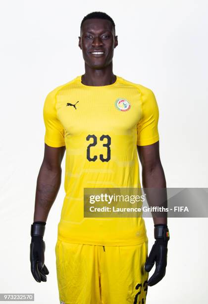 Alfred Gomis of Senegal poses for a portrait during the official FIFA World Cup 2018 portrait session at the Team Hotel on June 13, 2018 in Kaluga,...