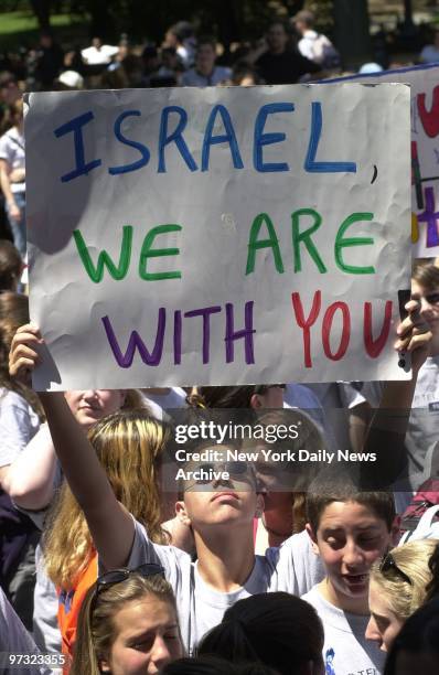 Demonstrators join in a Youth Rally for Truth in Solidarity with Israel at the Naumberg Bandshell in Central Park.