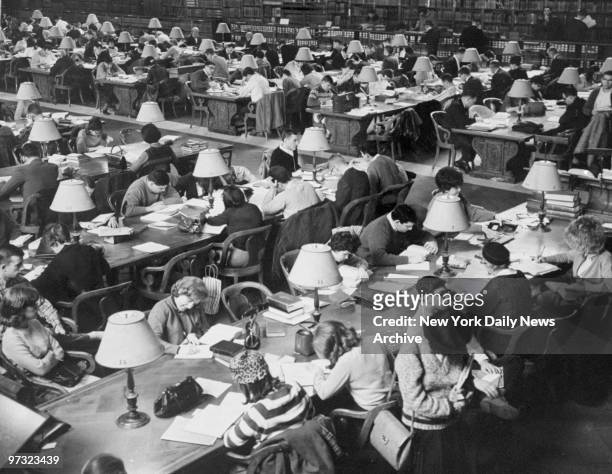 Students using the Main Reading Room at the New York Public Library during the holidays.