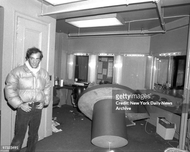 Studio 54 co-owner Steve Rubell stands in disco office, which he claims was ransacked by federal agents looking for drugs. The agents entered the...