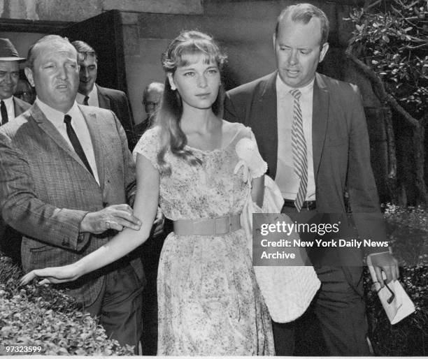 Mia Farrow as she leaves Frank Sinatra's yacht.