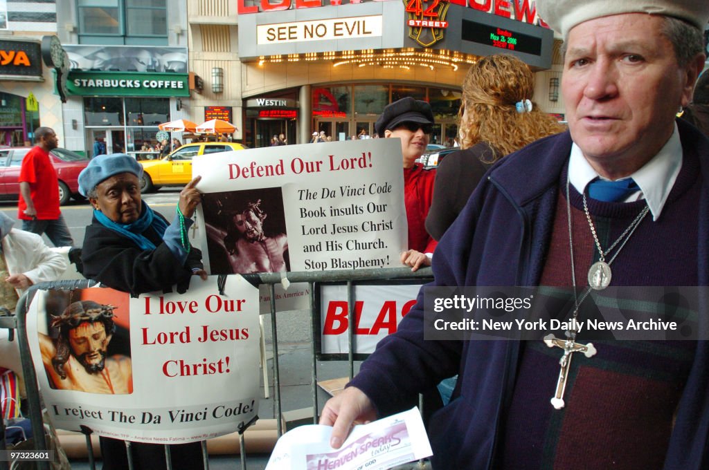 Demonstrators protest the movie "The Da Vinci Code" outside