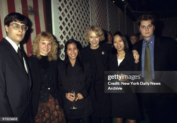 Mia Farrow at the Home of Gay Talese for her book party. Mia with family at party; Sascha Previn with his wife Carrie, Lark Song, Mia, Daisy, and...