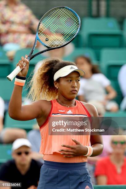 Naomi Osaka of Japan celebrates her win over Denisa Allertova of Czech Republic during Day five of the Nature Valley Open at Nottingham Tennis Centre...
