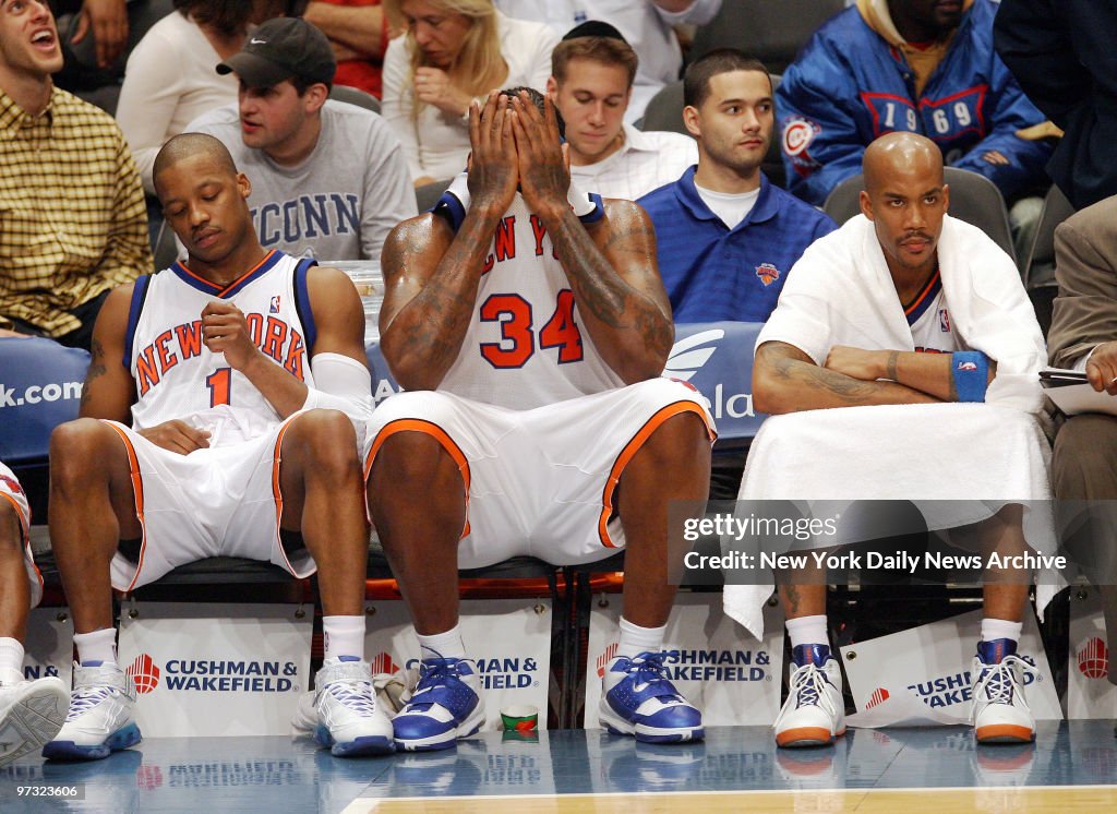 New York Knicks' Steve Francis, Eddy Curry and Stephon Marbu
