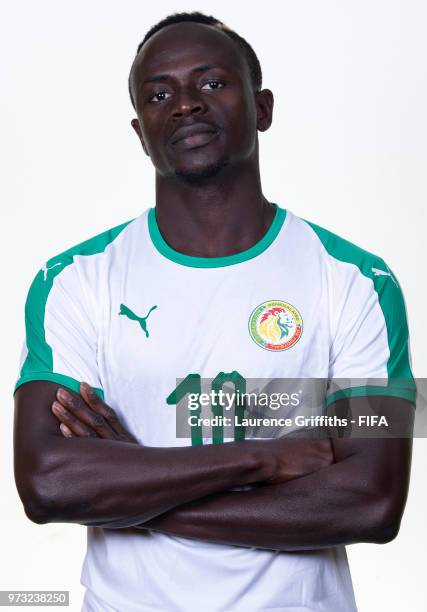 Sadio Mane of Senegal poses for a portrait during the official FIFA World Cup 2018 portrait session at the Team Hotel on June 13, 2018 in Kaluga,...