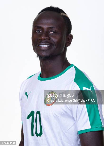 Sadio Mane of Senegal poses for a portrait during the official FIFA World Cup 2018 portrait session at the Team Hotel on June 13, 2018 in Kaluga,...