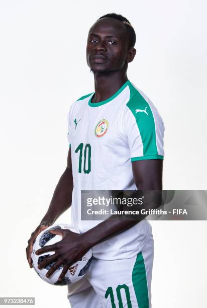 Sadio Mane of Senegal poses for a portrait during the official FIFA World Cup 2018 portrait session at the Team Hotel on June 13, 2018 in Kaluga,...