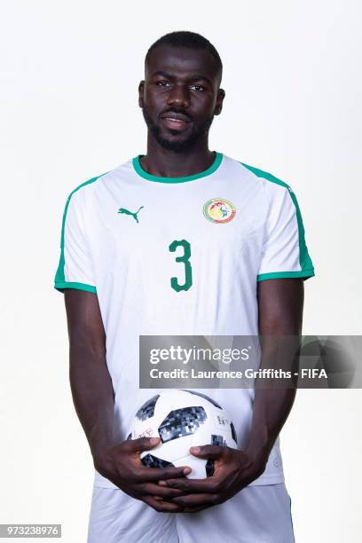 Kalidou Koulibaly of Senegal poses for a portrait during the official FIFA World Cup 2018 portrait session at the Team Hotel on June 13, 2018 in...