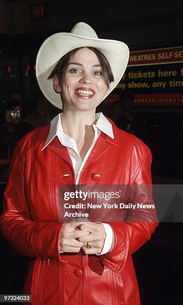 Karen Duffy beams at premiere of the movie "Two Girls and a Guy" at the Sony Lincoln Square Theater.