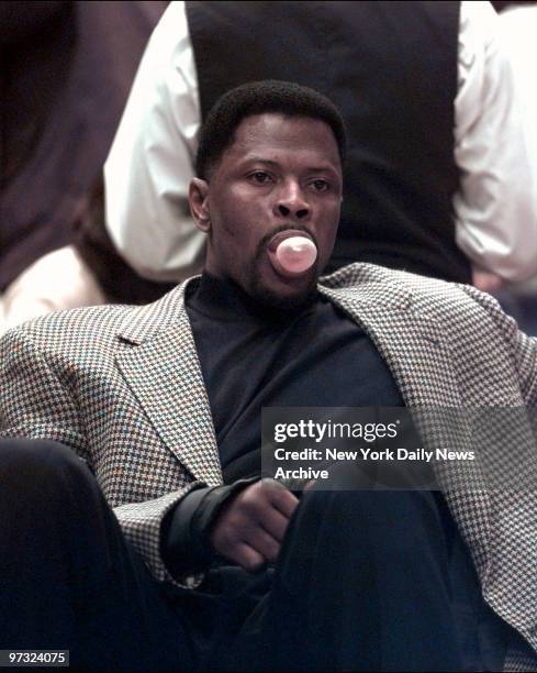 New York Knicks vs. Cleveland Cavaliers........ Knicks' Patrick Ewing watches game from bench at Madison Square Garden