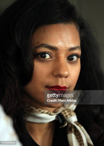 Undercard fighter Ruqsana Begum looks on during a Joe Joyce & Richard Lartey Press Conference on June 13, 2018 in London, England.