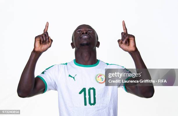 Sadio Mane of Senegal poses for a portrait during the official FIFA World Cup 2018 portrait session at the Team Hotel on June 13, 2018 in Kaluga,...