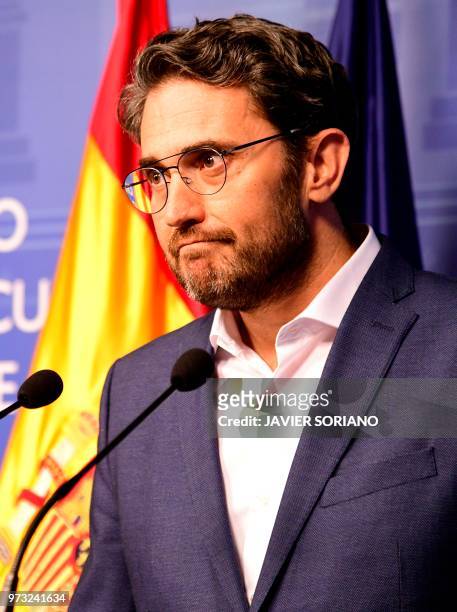 Spanish minister of culture and sports Maxim Huerta gives a press conference at the Culture Ministery in Madrid on June 13, 2016. - Spain's culture...