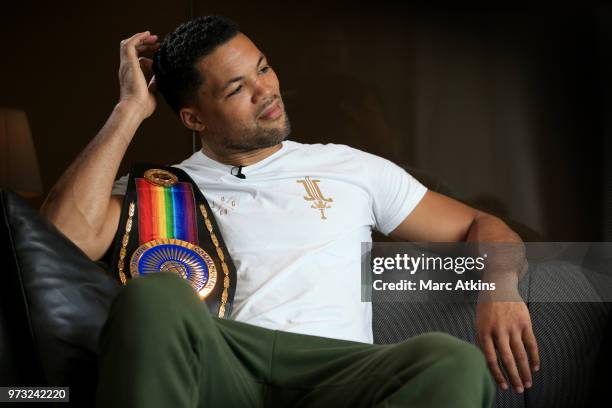 Joe Joyce poses with his belt during a Joe Joyce & Richard Lartey Press Conference on June 13, 2018 in London, England.