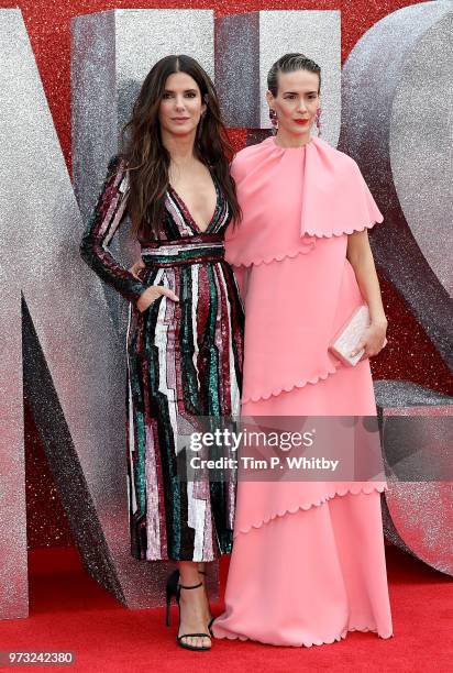 Sandra Bullock and Sarah Paulson attend the 'Ocean's 8' UK Premiere held at Cineworld Leicester Square on June 13, 2018 in London, England.