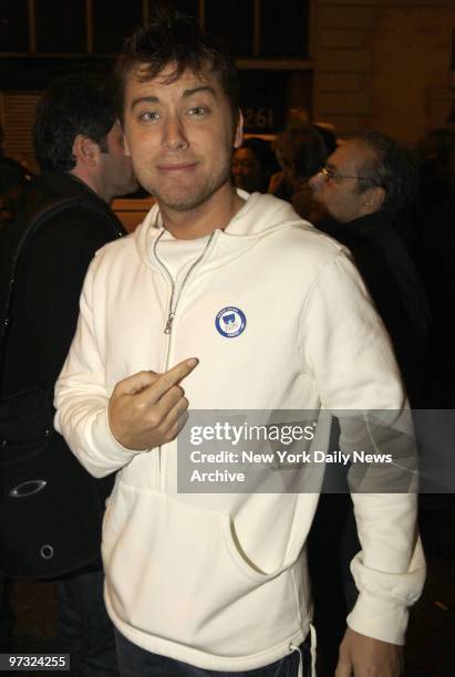 Hairspray cast member Lance Bass greets fans near the Neil Simon theatre in support of striking stagehands.,