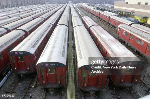 Subway trains sit idle in Willets Point train yard as the city braces for a possible transit strike.