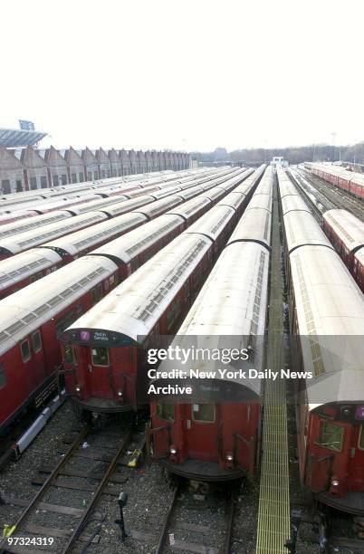 Subway trains sit idle in Willets Point train yard as the city braces for a possible transit strike.