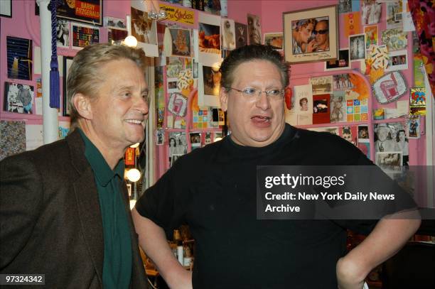 Michael Douglas and Harvey Fierstein get together backstage at the Neil Simon Theater, where Fierstein is starring in "Hairspray." Douglas visited...