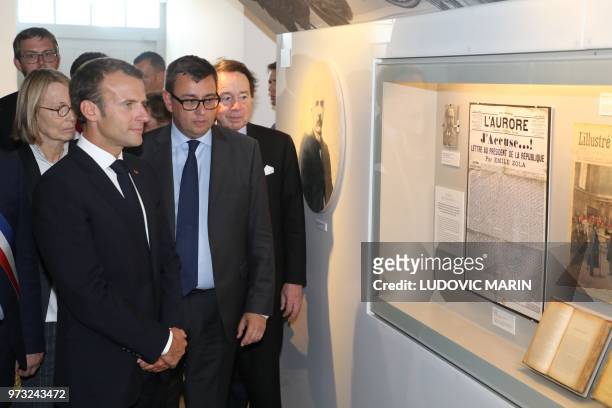 French President Emmanuel Macron , attends the inauguration of the Clemenceau museum during a visit to the home town of Georges Clemenceau , a major...