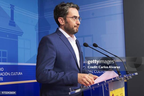 Recently appointed Minister of Culture and Sports, Maxim Huerta, gives a press conference to announce his resignation on June 13, 2018 in Madrid,...