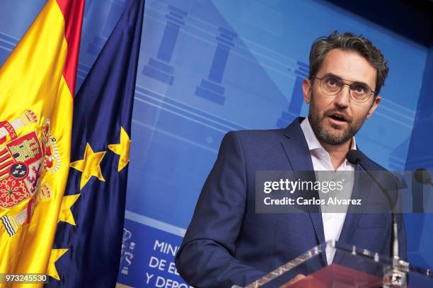 Recently appointed Minister of Culture and Sports, Maxim Huerta, gives a press conference to announce his resignation on June 13, 2018 in Madrid,...