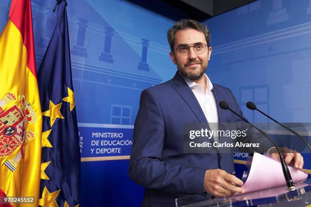 Recently appointed Minister of Culture and Sports, Maxim Huerta, gives a press conference to announce his resignation on June 13, 2018 in Madrid,...