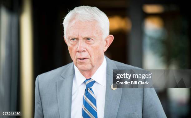 Rep. Jack Bergman, R-Mich., leaves the House Republican Conference meeting at the Capitol Hill Club in Washington on Wednesday morning, June 13, 2018.