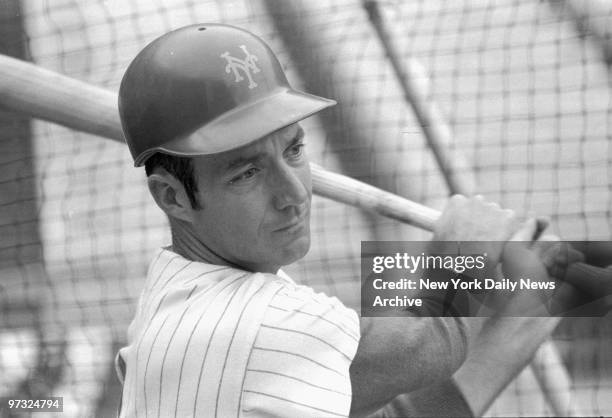 Sunday's hero, New York Mets' Al Weis, gets back in swing during tuneup before 1969 World Series game against the Baltimore Orioles.,