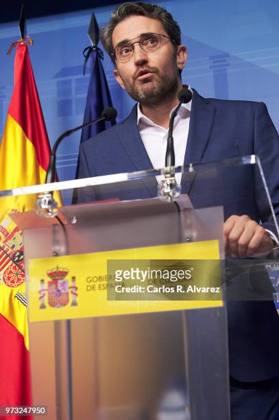 Recently appointed Minister of Culture and Sports, Maxim Huerta, gives a press conference to announce his resignation on June 13, 2018 in Madrid,...