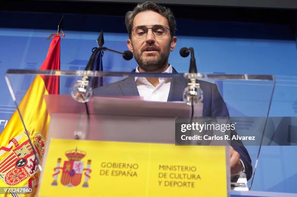 Recently appointed Minister of Culture and Sports, Maxim Huerta, gives a press conference to announce his resignation on June 13, 2018 in Madrid,...