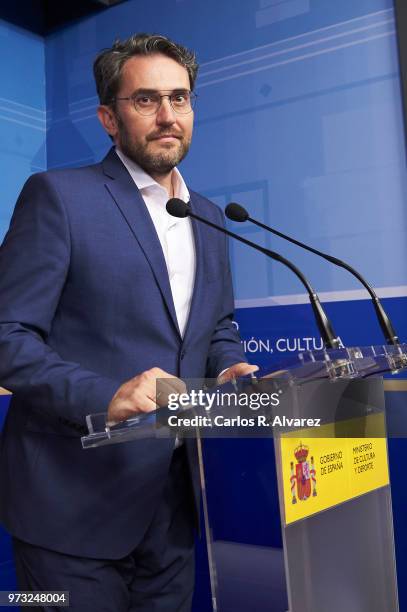 Recently appointed Minister of Culture and Sports, Maxim Huerta, gives a press conference to announce his resignation on June 13, 2018 in Madrid,...