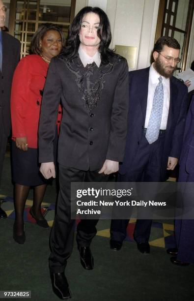 Michael Jackson at the Heal The Kids Inititive held at Carnegie Hall..with him is Mother Love and Rabbi Shmuley Boteach