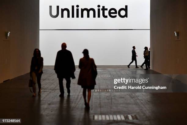 General view during the press preview for Art Basel at Basel Messe on June 13, 2018 in Basel, Switzerland. Art Basel is one of the most prestigious...