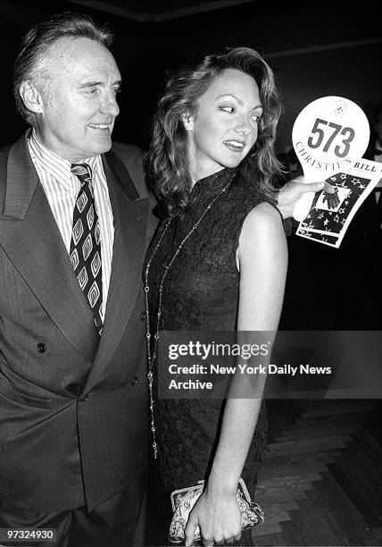 Dennis Hopper and Victoria Duffy at Actors Studios auction at Christies.,