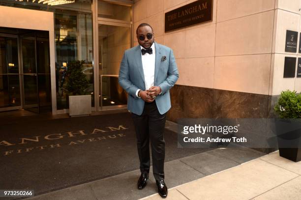 Brian Tyree Henry poses for a photo as the 2018 TONY award nominees prep at Langham Hotel on June 10, 2018 in New York City.